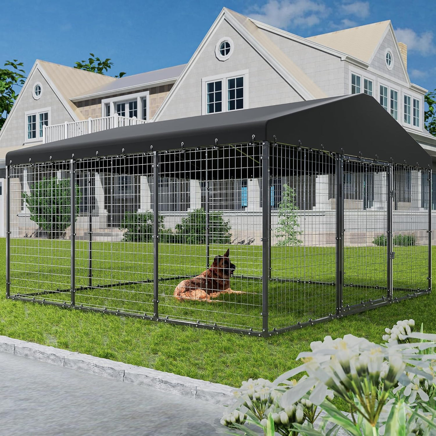 Large Outdoor Dog Kennel,W 118" x D 118" x H 70" Heavy Duty Dog Cage - $150