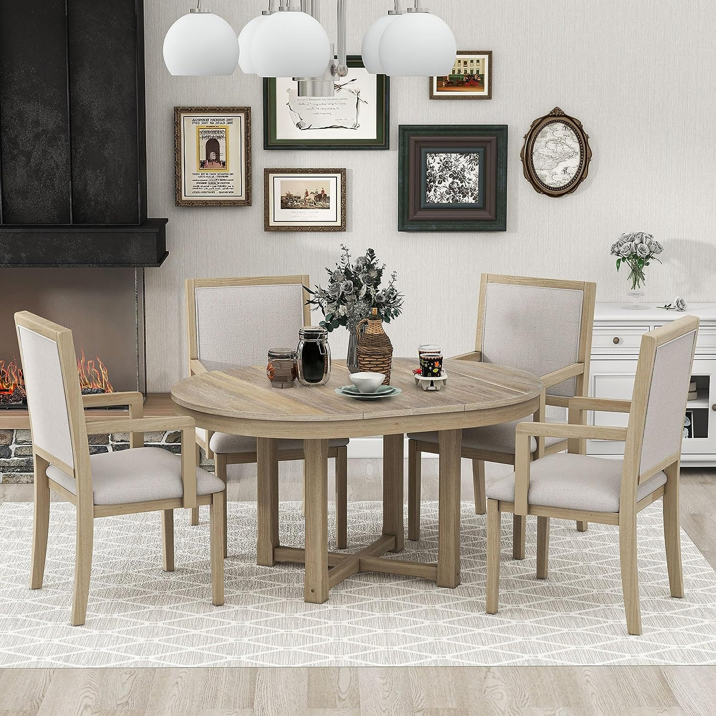 Merax 5-Piece Furniture Set, Round to Oval Extendable Butterfly Leaf (2 Boxes) - $410