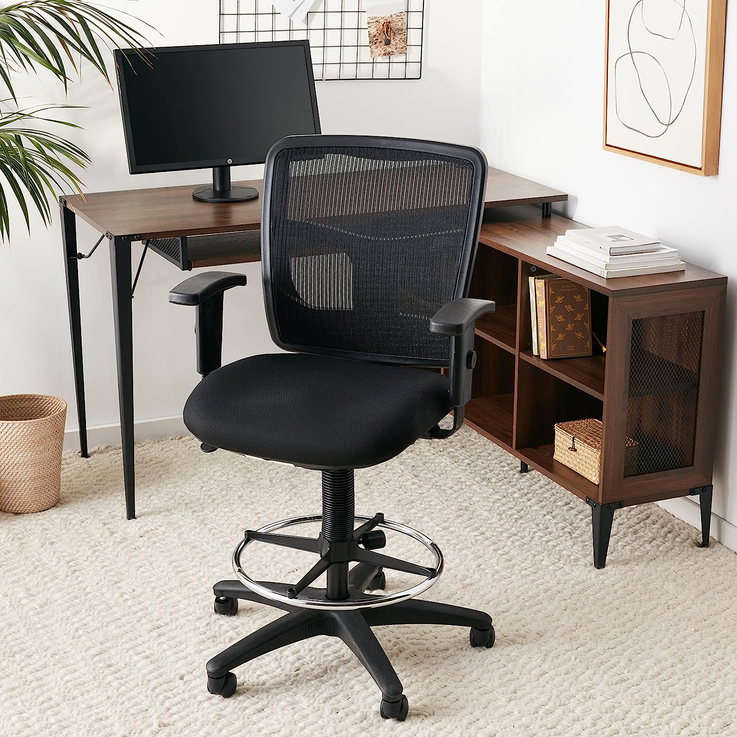 Lorell Ratchet Mesh Mid-Back Stool Office Chair, Black - $120