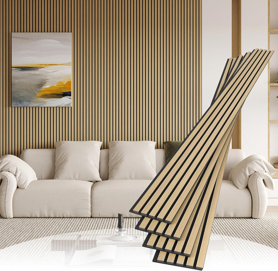 4 Pack Wood Slat Wall Wood Paneling,95 x 8 in Soundpoof Wooden Engineered Wood Slat - $85