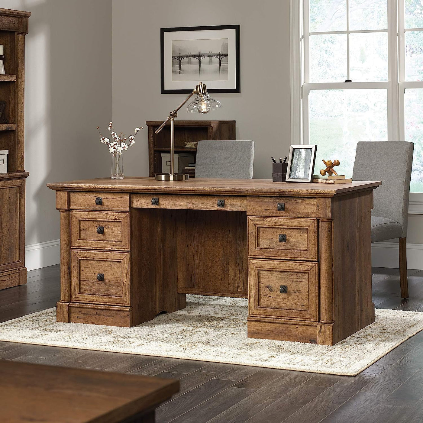 Sauder Palladia Executive Desk, Vintage Oak finish (2 Boxes) - $480