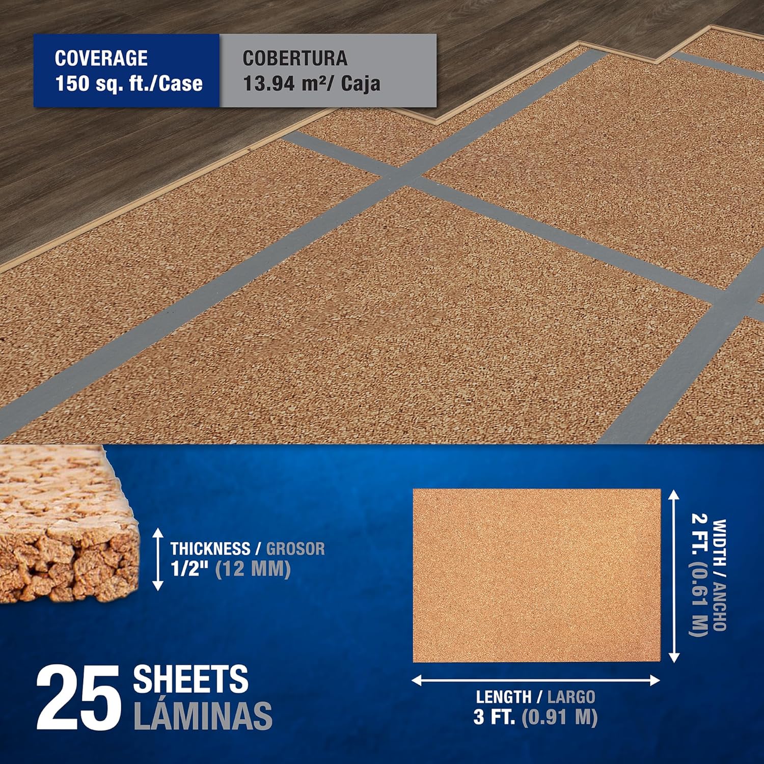 QEP 72001Q Natural Cork Underlayment Sheets - 2 x 3 x 12 mm Thick (25 sheets/pack) - $230