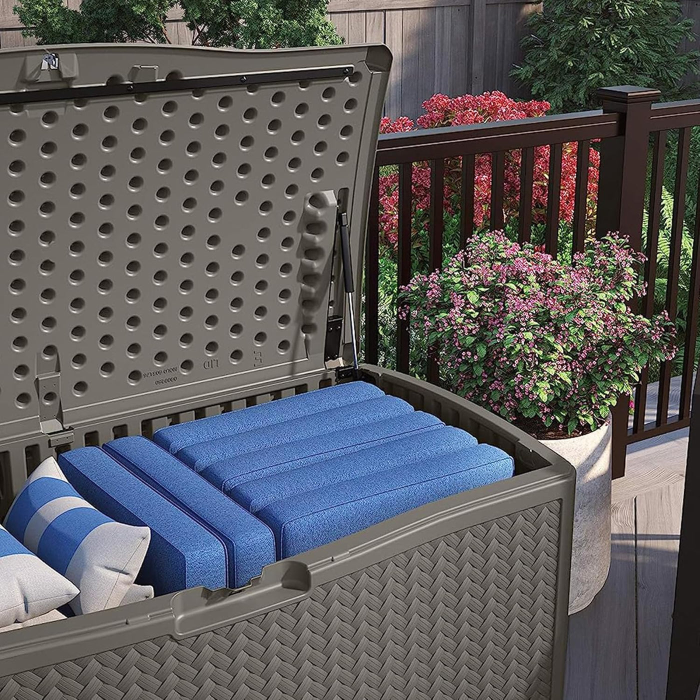 Suncast BMDB12000ST 124 Gallon Capacity Herringbone Pattern Stoney Deck Box - $140