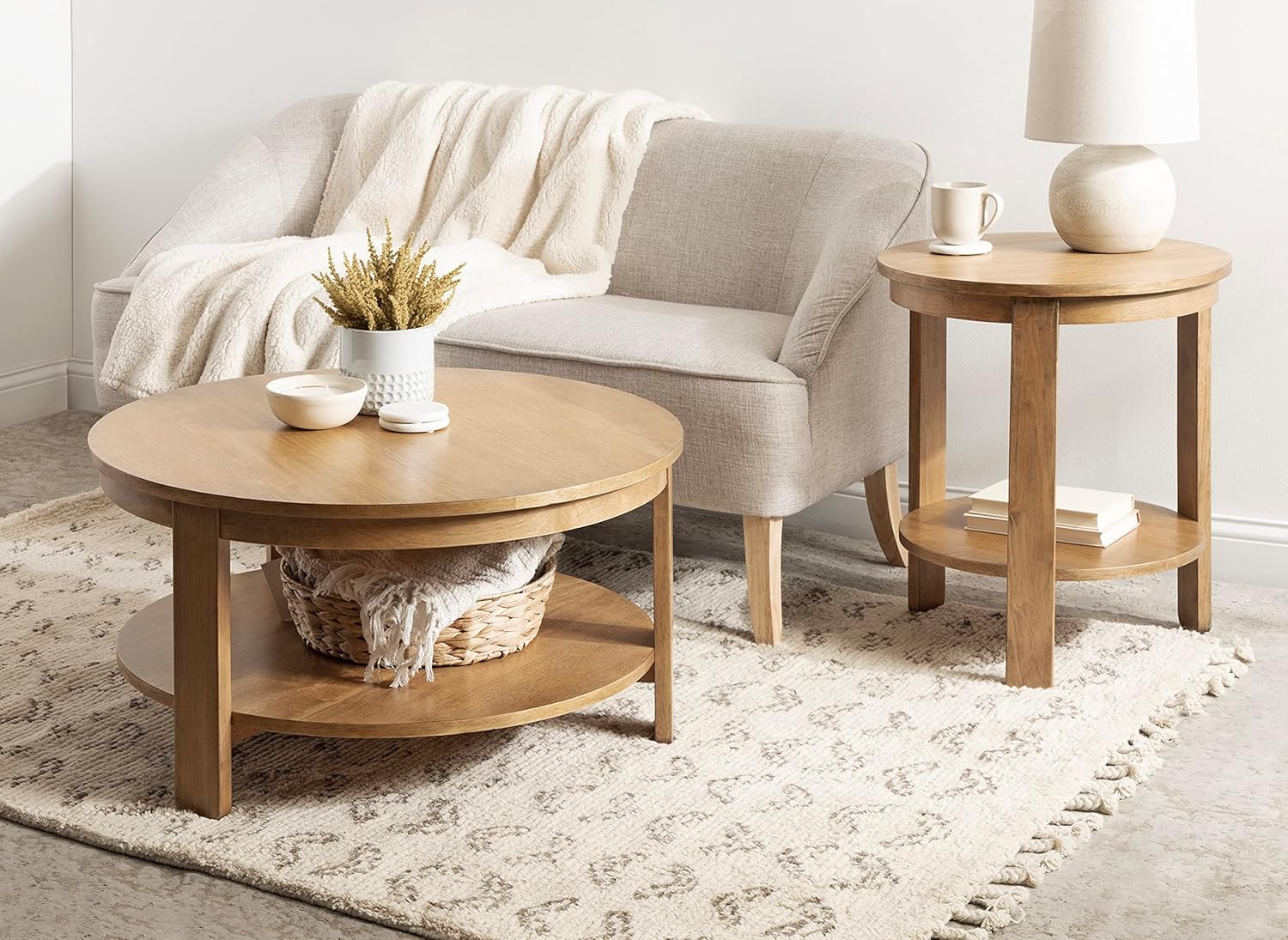 Kate and Laurel Foxford Tiered Round Coffee Table, 34 x 34 x 17, Natural Brown - $235