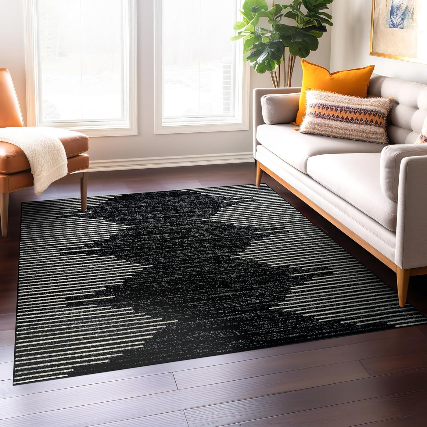 Rugshop Bohemian Stripe Stain Resistant Square Area Rug 6'6" x 6'6" Black - $40