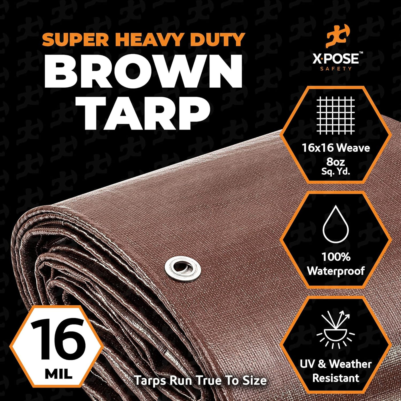 30' x 50' Super Heavy Duty 16 Mil Brown Poly Tarp Cover - Thick Waterproof - $215