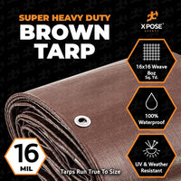 30' x 50' Super Heavy Duty 16 Mil Brown Poly Tarp Cover - Thick Waterproof - $215