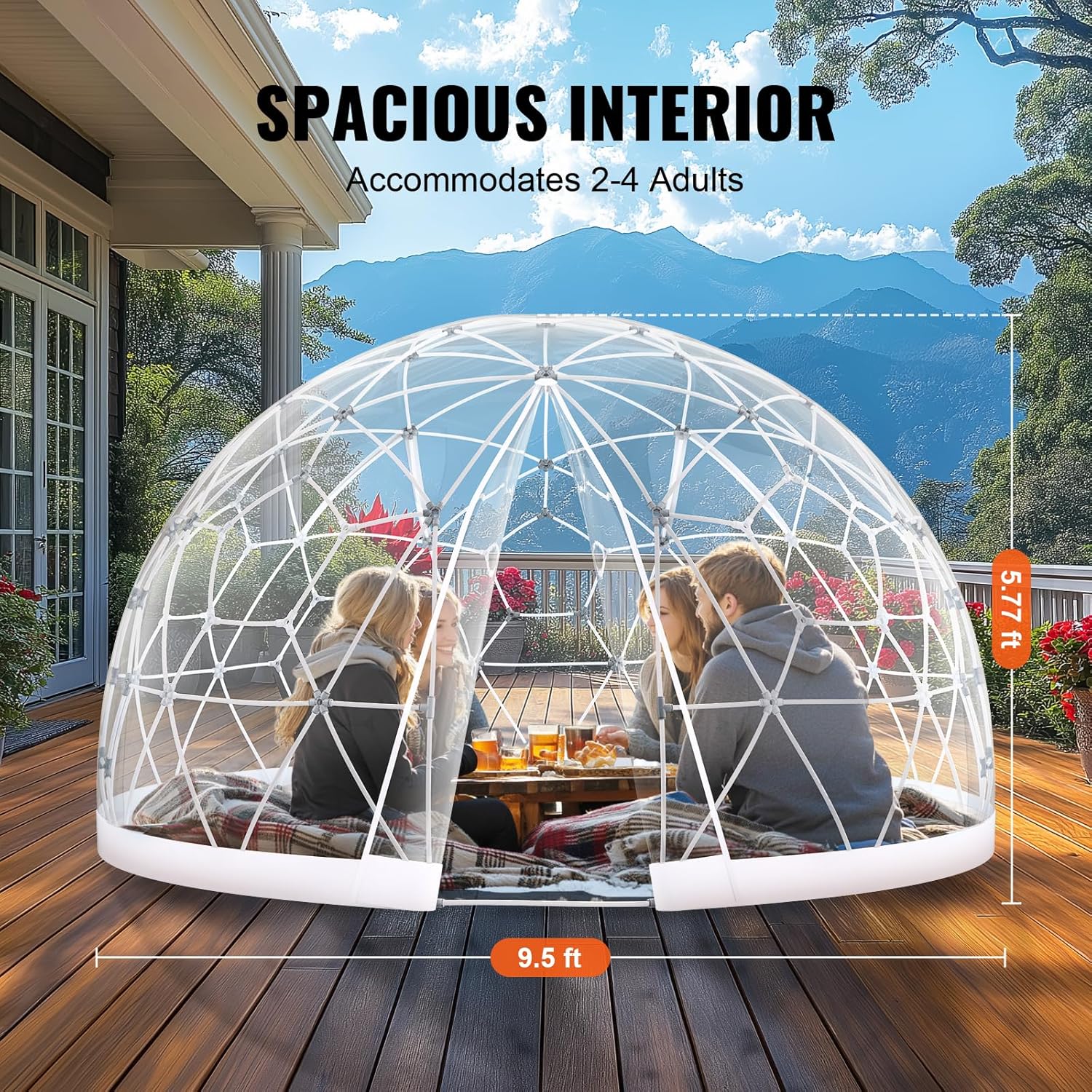 VEVOR Garden Dome Igloo Tent, Upgraded PVC Transparent Cover & Window 9.5 ft - $260