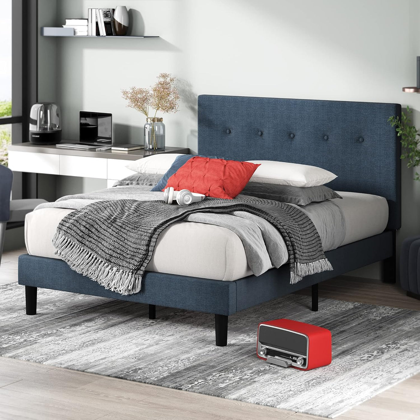 ZINUS Omkaram Upholstered Platform Bed Frame, Mattress Foundation, Queen - $160