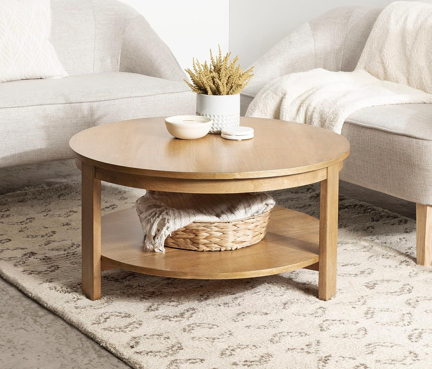 Kate and Laurel Foxford Tiered Round Coffee Table, 34 x 34 x 17, Natural Brown - $235