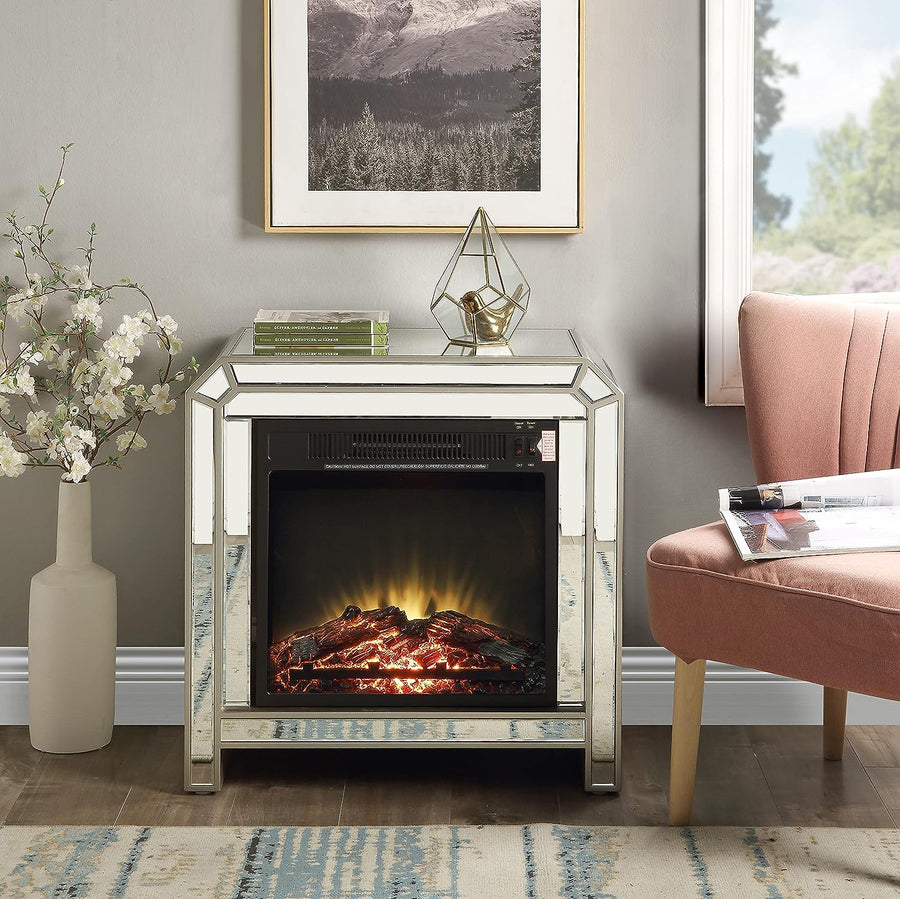 MIREO Mirrored Fireplace with Crystal Diamond Inlay-$150