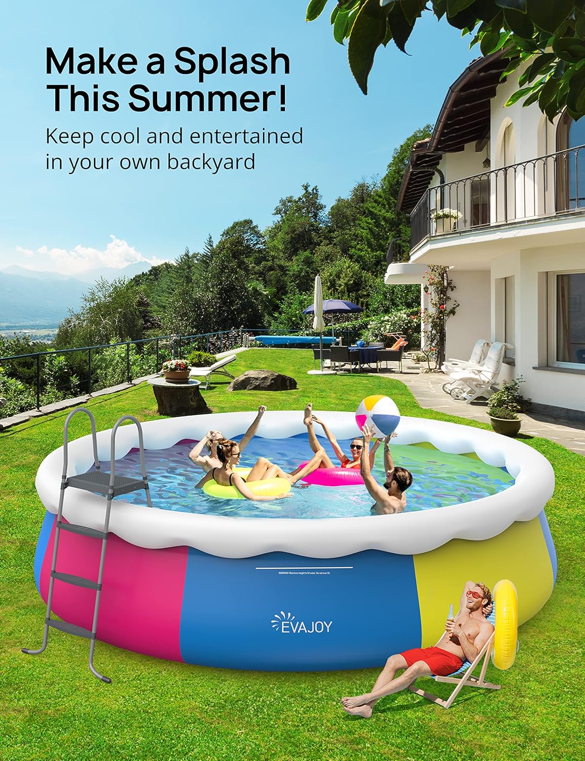 EVAJOY Inflatable Top Ring Swimming Pools 18ft*48in Round Pool Include Filter Pump - $190