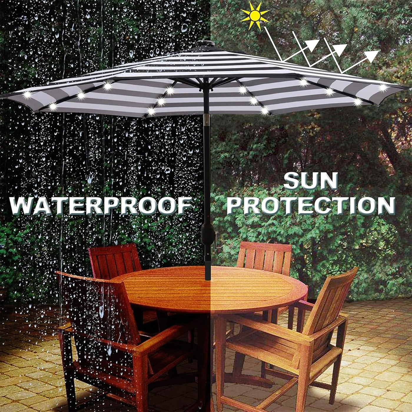 Blissun 9 ft Solar Umbrella 32 LED Lighted Patio Umbrella (Black and White) - $45