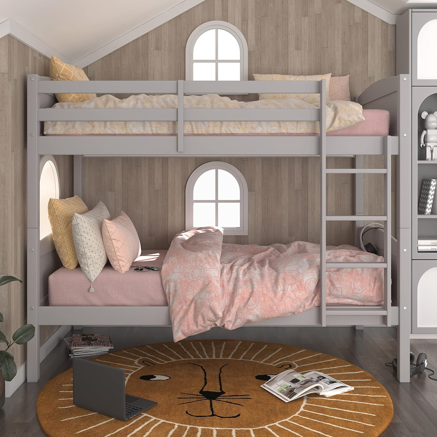 Hillsdale, Alexis Contemporary Wood Arch Twin Over Twin Size Bunk Bed, Gray - $235