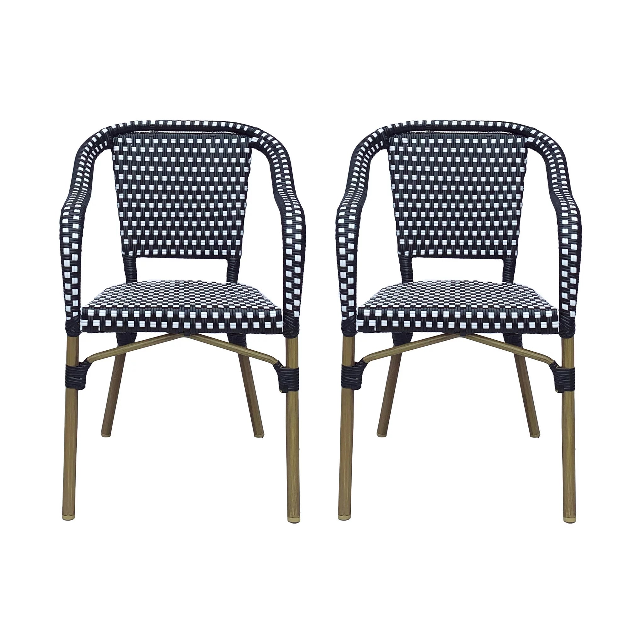 Noble House Baton Aluminum and Wicker Outdoor French Bistro Chairs, Set of 2 - $80