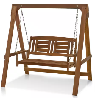 Furinno Tioman 2 Person Hardwood Teak Oil Patio Swing with Stand - $170