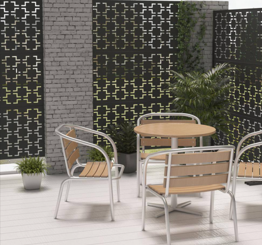 76 in. x 47.2 in. Laser Cut Metal Black Outdoor Privacy Screen Square Pattern - $135