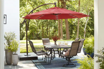 Hampton Bay 11 ft. Cantilever Solar LED Offset Outdoor Patio Umbrella in Chili Red - $240
