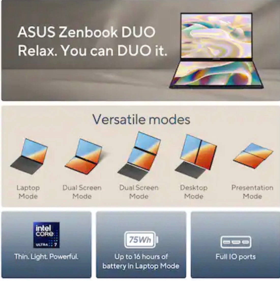 (ENTRY) ASUS - Zenbook Duo Dual 14" 3K OLED Touch Laptop - Evo Intel Core Ultra 7 255H with 32GB RAM