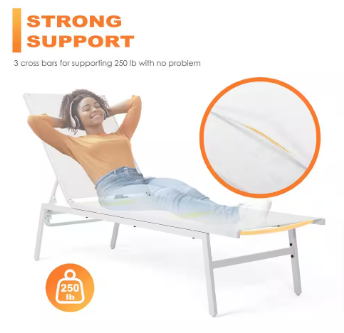 Nuu Garden Steel Stackable Sling Outdoor Chaise Lounge in White - $80