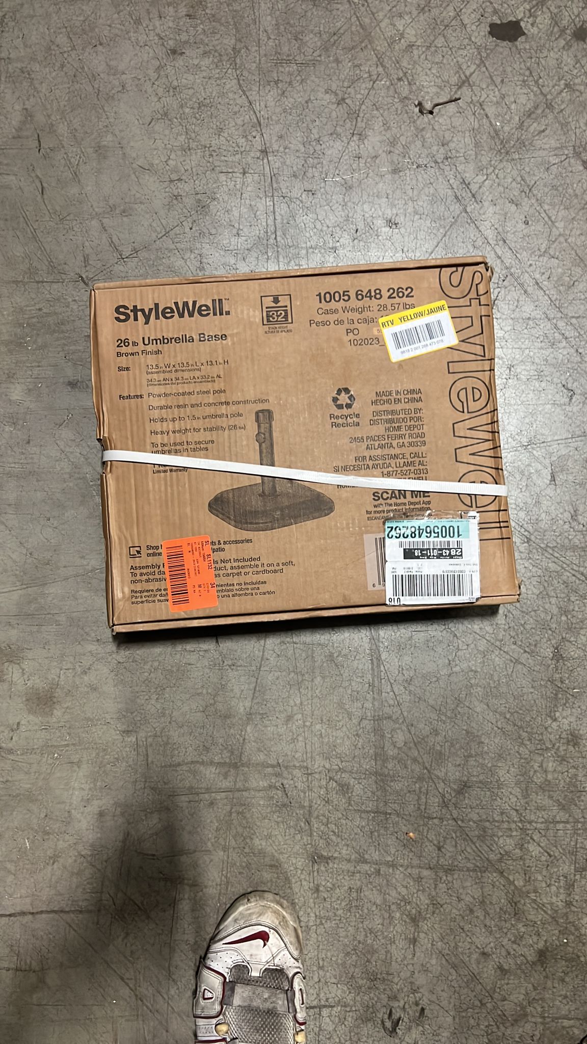 StyleWell 26 lbs. Concrete and Resin Patio Umbrella Base in Brown - $25