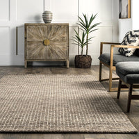 Rugs USA Melrose Checked Wool Area Rug - 6x9 Area Rug Farmhouse Brown/Ivory - $85