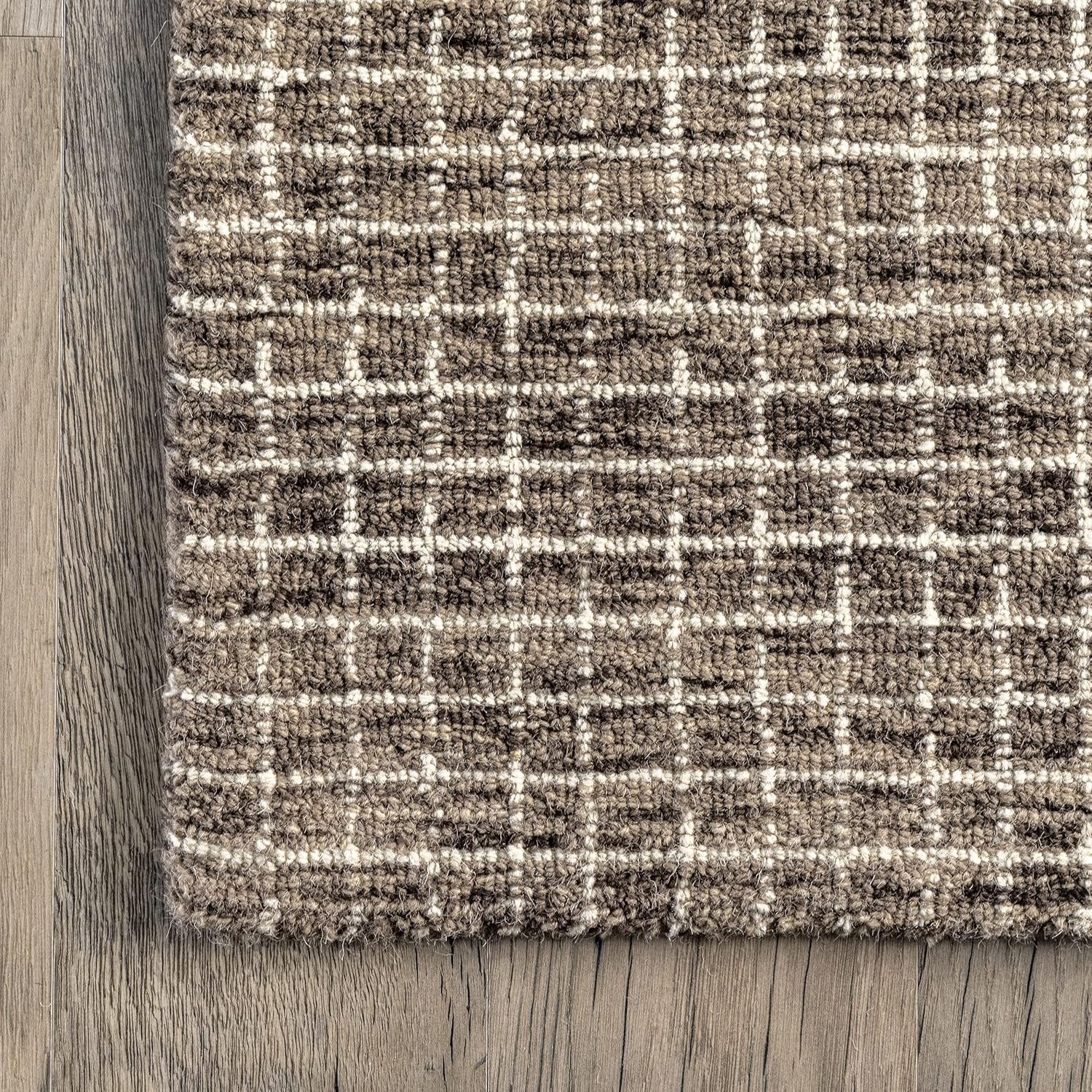 Rugs USA Melrose Checked Wool Area Rug - 6x9 Area Rug Farmhouse Brown/Ivory - $85