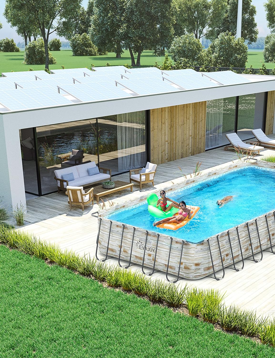 EVAJOY 32ft x 16ft x 52in Metal Frame Swimming Pool Set - $1,400