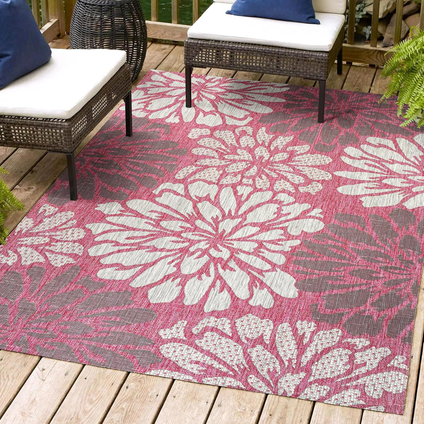 JONATHAN Y SMB110F-8 Zinnia Modern Floral Textured Weave Indoor Outdoor Area-Rug - $55