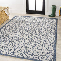 JONATHAN Y SMB107F-5 Madrid Vintage Filigree Textured Weave Indoor Outdoor Area Rug, 5x8’ - $30