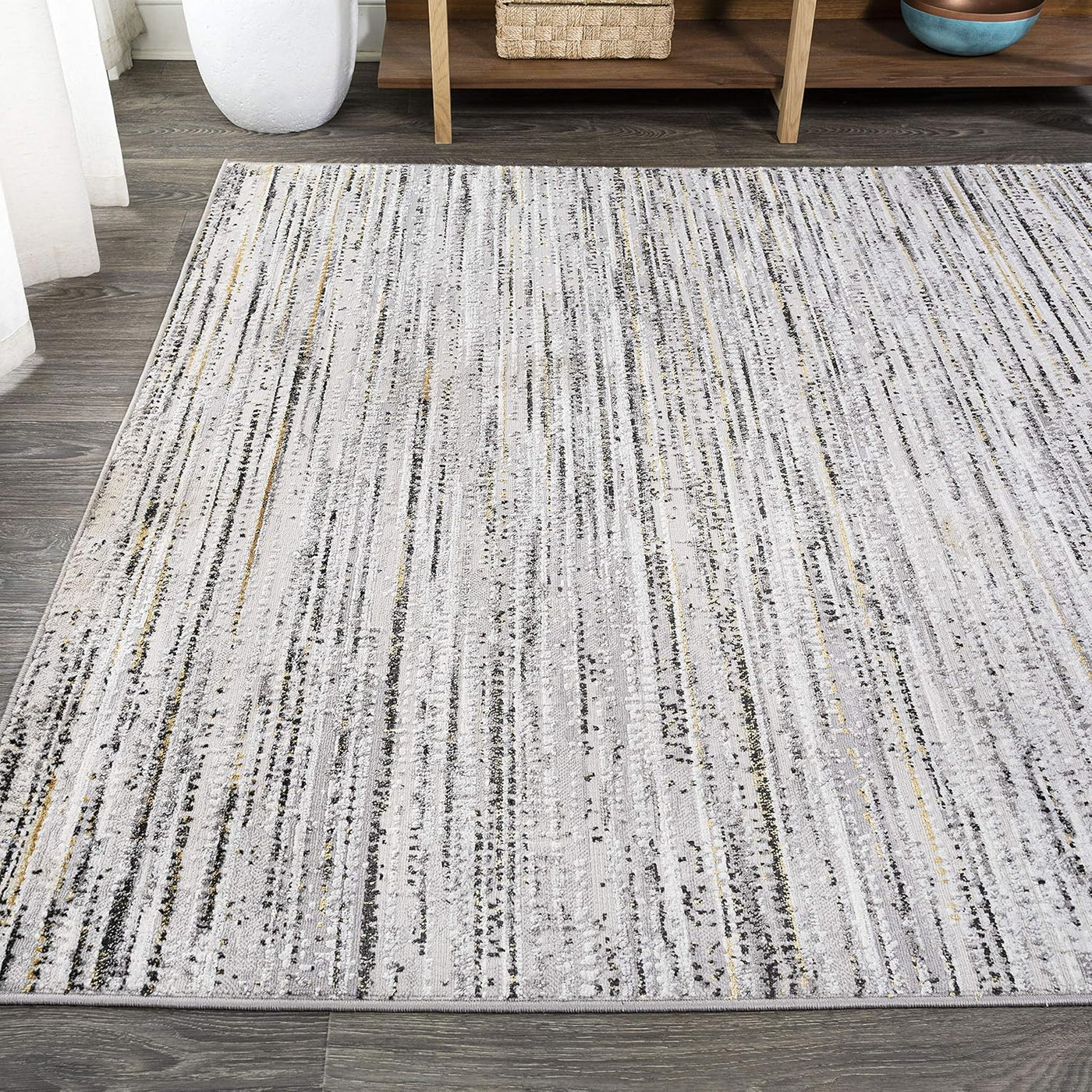 JONATHAN Y SOR200A-5 Loom Modern Strie' Indoor Area-Rug, 5 x 8 ft, Gray/Black - $45