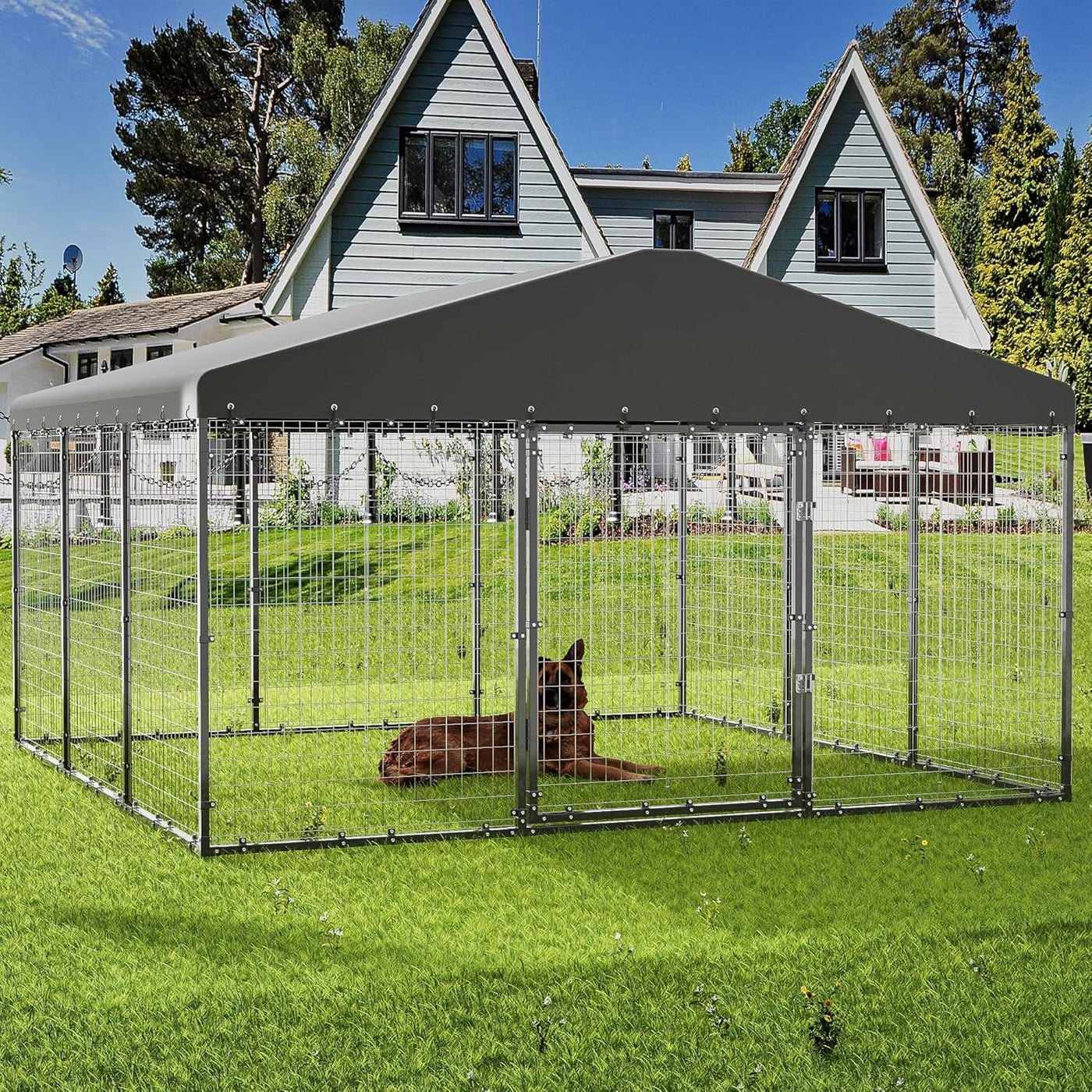 Large Outdoor Dog Kennel,W 118" x D 118" x H 70" Heavy Duty Dog Cage - $150