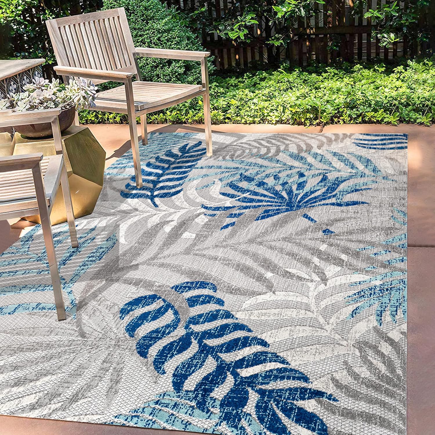 JONATHAN Y AMC100A-8 Tropics Palm Leaves Indoor Outdoor Area-Rug, 8 X 10, Gray/Blue - $55