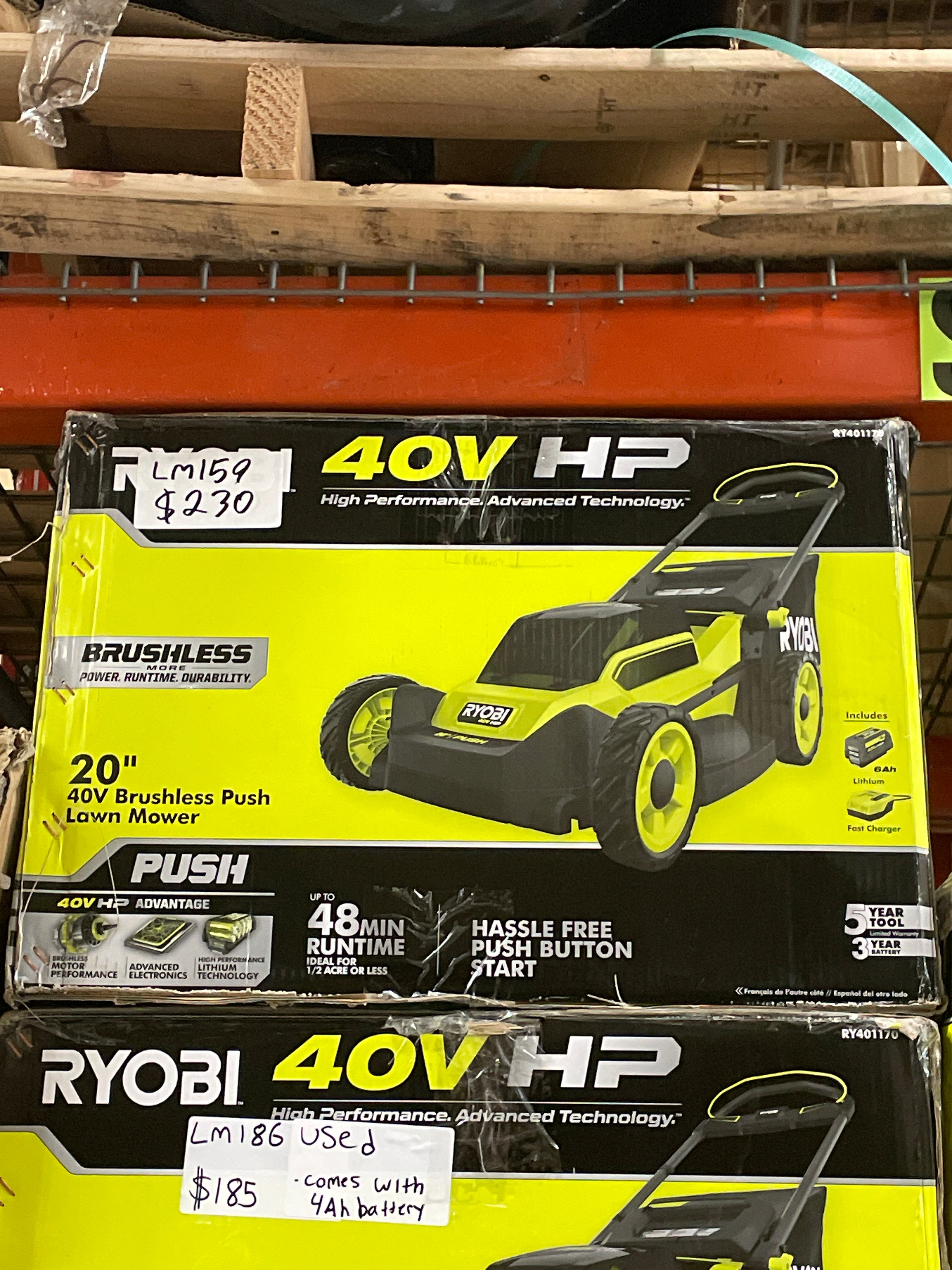 RYOBI 40V HP Brushless 20 in. Cordless Battery Walk Behind Push Mower - $230