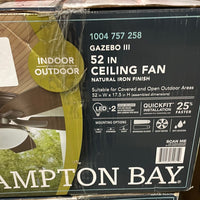 Hampton Bay Gazebo III 52 in. Indoor/Outdoor Natural Iron Ceiling Fan - $70
