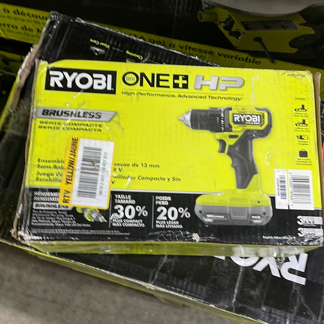 RYOBI ONE+ HP 18V Brushless Cordless Compact 1/2 in. Drill/Driver Kit - $70