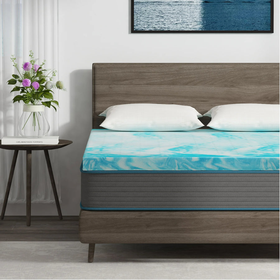 EGO HOME 4 inch Cooling Gel Memory Foam Mattress Topper, King, Blue - $65