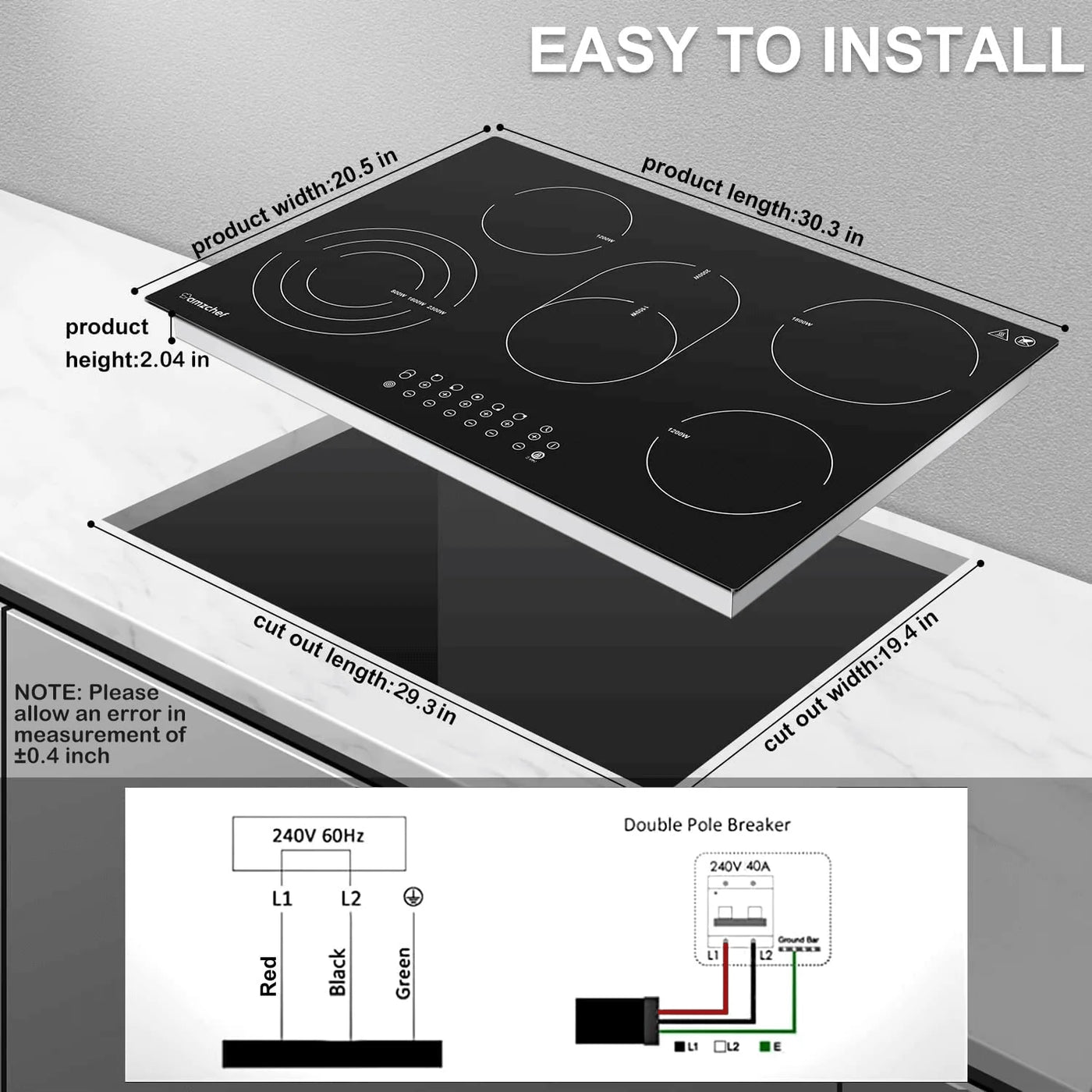 AMZCHEF Built-in Induction Stove With 5 Burners Triple and Toasting Zone - $220