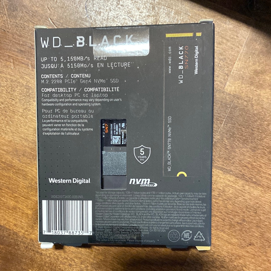 Western Digital WD_BLACK 2TB SN770 NVMe Internal Gaming SSD - $85
