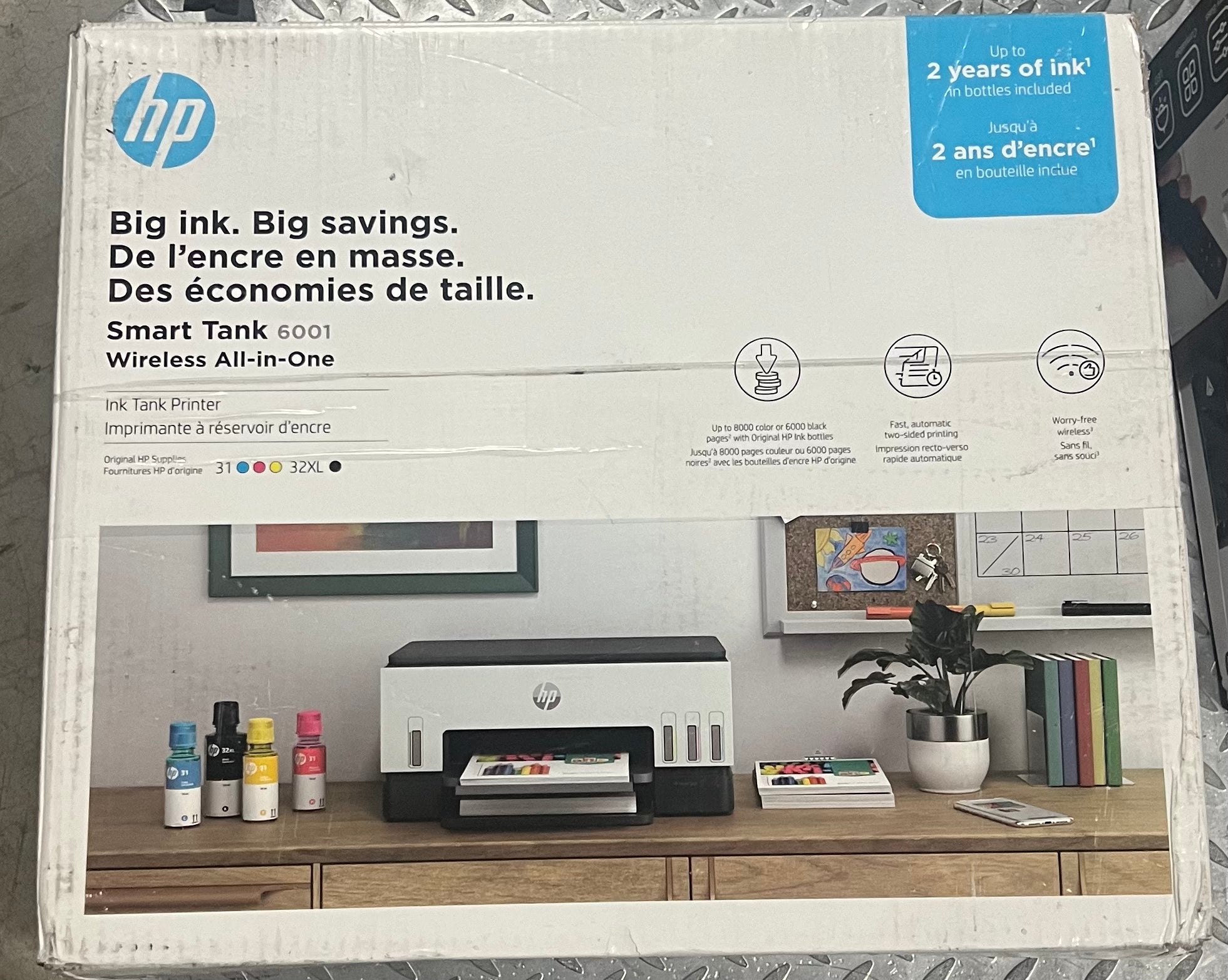 HP Smart Tank 6001 Wireless All-In-One Color Refillable Supertank Printer - $210