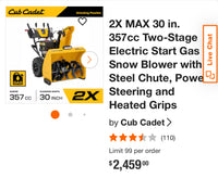 (Entry) Cub Cadet 2X MAX 30 in 357cc Two-Stage Electric Start Gas Snow Blower