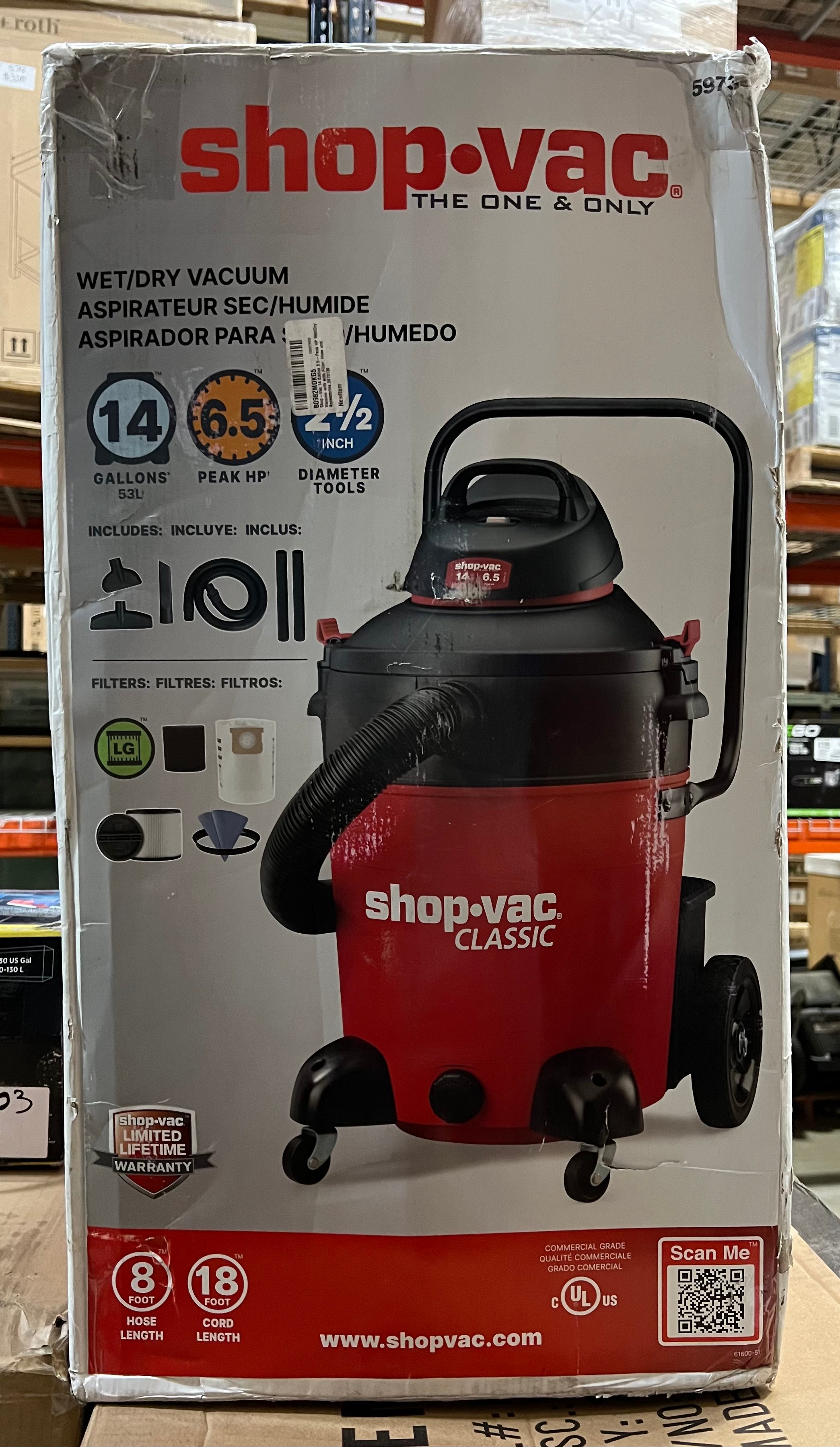 Shop-Vac 14 Gallon 6.5-Peak HP Wet/Dry Vacuum with with Filter, Hose and Acc. - $140