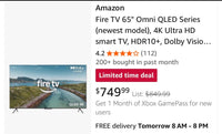 (Entry) 2!! Fire TV 65" Omni QLED Series (newest model), 4K Ultra HD
smart TV, HDR10+,
