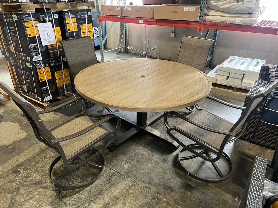 PHI Villa Patio Swivel Dining Chairs + Devonwood Wicker Patio Dining Table *OUT OF BOX* - $450