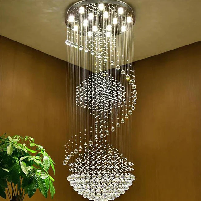 Modern Spiral Crystal Chandelier, Width 28'' x  Height 94'' - $450