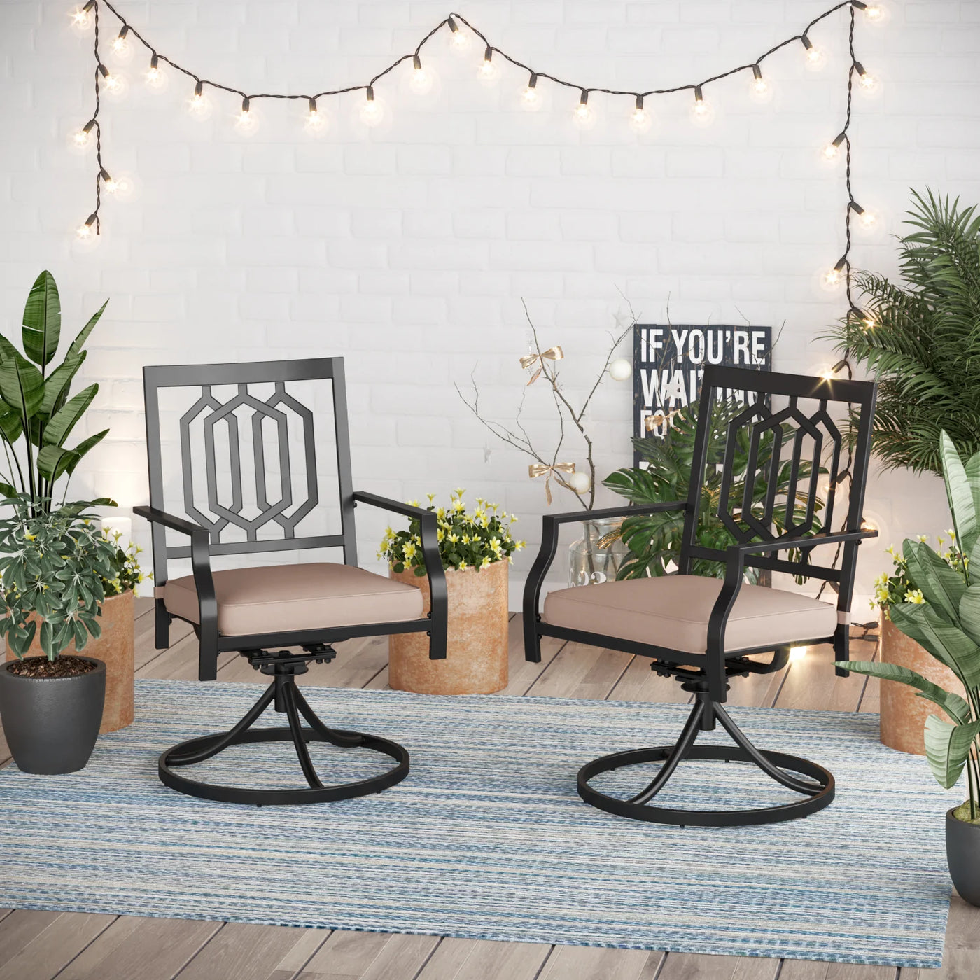 Phi Villa Outdoor Metal Dining Chairs fits Garden Backyard Chairs Furniture - Set of 2 - $235