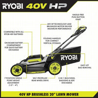 (***SLIGHTLY USED***) RYOBI RY401180VNM 40V HP Brushless 20in. Cordless Self-Propelled Mower - $215