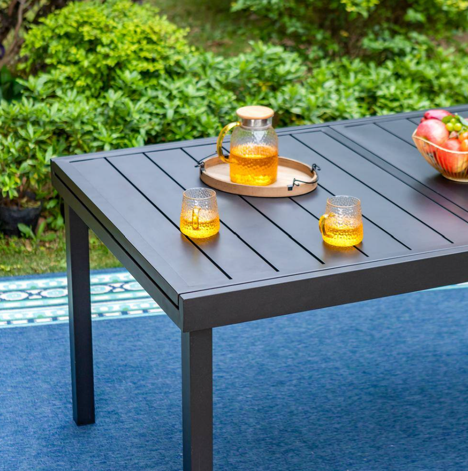 PHI VILLA Black Expandable Outdoor Dining Table & Black Dining Chairs (6-Pack) - $450