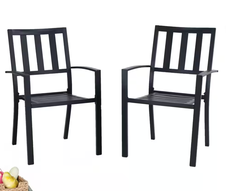 PHI VILLA Black Expandable Outdoor Dining Table & Black Dining Chairs (6-Pack) - $450