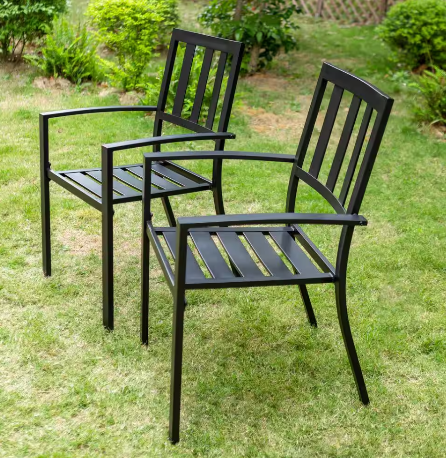 PHI VILLA Black Expandable Outdoor Dining Table & Black Dining Chairs (6-Pack) - $450
